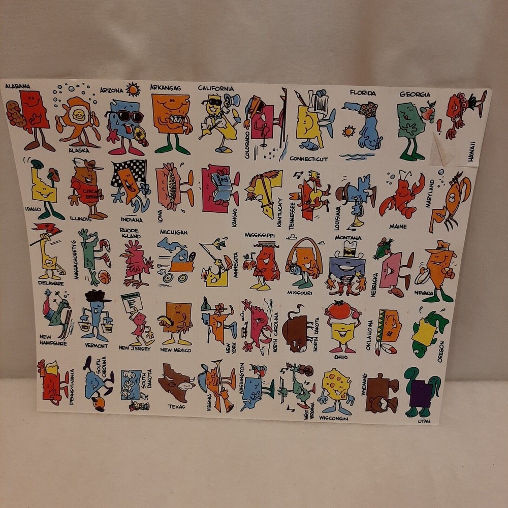 Vintage Highlights for Children Stickers 50 States Of U.S.A. Travel 1 Sheet READ